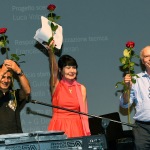 Foto Nicoloro G.   06/08/2020  Cervia  ( RA )  Serata conclusiva per La Milanesiana in Emilia-Romagna. nella foto il musicista Paolo Fresu, a sinistra, Elisabetta Sgarbi e il sindaco di Cervia Massimo medri.