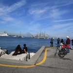 Foto Nicoloro G.   18/10/2026   Ravenna   Dopo una sosta di 5 giorni la nave scuola A. Vespucci lascia il porto di Ravenna. nella foto una folla di persone si e' riversata lungo i pontili per assistere e salutare la nave Vespucci che lasciava il porto di Ravenna.