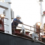 Foto Nicoloro G.   17/08/2022   Ravenna    La nave Rojen, la prima arrivata dall' Ucraina, dall' inizio della guerra, con un carico di mais per la zootecnia, ha terminato le operazioni di scarico e riparte dal porto di Ravenna. nella foto lavori a bordo della Rojen.
