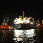 Foto Nicoloro G.   17/08/2022   Ravenna    La nave Rojen, la prima arrivata dall' Ucraina, dall' inizio della guerra, con un carico di mais per la zootecnia, ha terminato le operazioni di scarico e riparte dal porto di Ravenna. nella foto la Rojen lascia il porto di Ravenna.