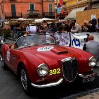 Foto Nicoloro G. 16/05/2014  Ravenna    La 32° edizione della 1000 Miglia, con le sue 435 auto, passa da Ravenna. nella foto tra i partecipanti Paloma Picasso su un modello Lancia.