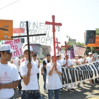 Foto Nicoloro G. 03/07/2011 Milano Manifestazione in piazza Castello dei cristiani copti che vivono in Italia per affermare la liberta' di culto e fermare i massacri dei cristiani copti in Egitto. nella foto Un momento della manifestazione