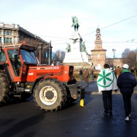 Foto Nicoloro G. 22/01/2012 Milano Manifestazione con corteo della Lega Nord contro il governo Monti. nella foto Trattori lungo il corteo