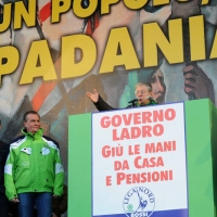 Foto Nicoloro G. 22/01/2012 Milano Manifestazione con corteo della Lega Nord contro il governo Monti. nella foto Roberto Cota – Luca Zaia – Roberto Calderoli – Umberto Bossi – Roberto Maroni
