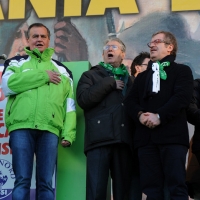 Foto Nicoloro G. 22/01/2012 Milano Manifestazione con corteo della Lega Nord contro il governo Monti. nella foto Roberto Calderoli – Umberto Bossi – Roberto Maroni