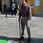 Foto Nicoloro G.   02/06/2020   Faenza ( Ra)   Nella giornata della Festa della Repubblica i partiti dell' opposizione promuovono un flash mob di protesta contro il governo ' Per l' Italia che vuole ripartire in sicurezza '. nella foto il portavoce di Fratelli d' Italia Alberto Ferrero durante il suo intervento.