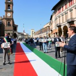 Foto Nicoloro G.   02/06/2020   Faenza ( Ra)   Nella giornata della Festa della Repubblica i partiti dell\' opposizione promuovono un flash mob di protesta contro il governo \' Per l\' Italia che vuole ripartire in sicurezza \'. nella foto il segretario della Lega Romagna Jacopo Morrone durante il suo intervento.