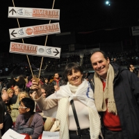 Foto Nicoloro G. 05/02/2011 Milano Manifestazione al Palasharp, per chiedere le dimissioni del premier Berlusconi, organizzata da Liberta' e Giustizia. nella foto Manifestanti con cartelli