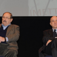 Foto Nicoloro G. 05/02/2011 Milano Manifestazione al Palasharp, per chiedere le dimissioni del premier Berlusconi, organizzata da Liberta' e Giustizia. nella foto Umberto Eco – Gustavo Zagrebelsky