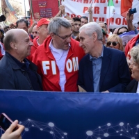 Foto Nicoloro G. 12/10/2013 Roma Manifestazione nazionale in difesa della Costituzione, ” La via maestra “, organizzata dalla FIOM. nella foto Augusto Zagrebelsky – Maurizio Landini – Stefano Rodotà - Sandra Bonsanti   