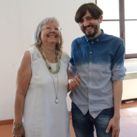 Foto Nicoloro G. 14/06/2013 Rimini Sesta edizione di " Mare di libri ", festival dei ragazzi che leggono, tre giorni di incontri, dibattiti, presentazioni dedicati ai ragazzi che amano la letteratura e la lettura. nella foto Vivian Lamarque – Matteo Cellini