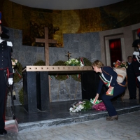 Foto Nicoloro G.   25/04/2014  Marzabotto ( Bologna )   Si celebra nella cittadina medaglia d' oro al Valore Militare la Festa della LIberazione con la partecipazione del presidente della Camera. nella foto deposizione di fiori e corone al Sacrario dei Caduti.