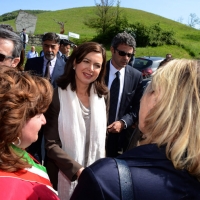 Foto Nicoloro G.   25/04/2014  Marzabotto ( Bologna )   Si celebra nella cittadina medaglia d' oro al Valore Militare la Festa della LIberazione con la partecipazione del presidente della Camera. nella foto il presidente della Camera Laura Boldrini al suo arrivo a Monte Stella.