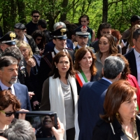 Foto Nicoloro G.   25/04/2014  Marzabotto ( Bologna )   Si celebra nella cittadina medaglia d\' oro al Valore Militare la Festa della LIberazione con la partecipazione del presidente della Camera. nella foto il presidente della Camera Laura Boldrini al suo arrivo a Monte Stella.