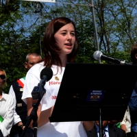 Foto Nicoloro G.   25/04/2014  Marzabotto ( Bologna )   Si celebra nella cittadina medaglia d\' oro al Valore Militare la Festa della LIberazione con la partecipazione del presidente della Camera. nella foto la giovane studentessa Maria Rita Benassi, della Scuola della Pace di Marzabotto, premiata pochi giorni fa come Alfiere della Repubblica.