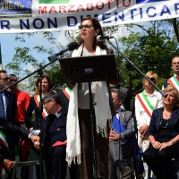 Foto Nicoloro G.   25/04/2014  Marzabotto ( Bologna )   Si celebra nella cittadina medaglia d' oro al Valore Militare la Festa della LIberazione con la partecipazione del presidente della Camera. nella foto il presidente della Camera Laura Boldrini durante il suo intervento.