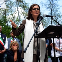 Foto Nicoloro G.   25/04/2014  Marzabotto ( Bologna )   Si celebra nella cittadina medaglia d' oro al Valore Militare la Festa della LIberazione con la partecipazione del presidente della Camera. nella foto il presidente della Camera Laura Boldrini durante il suo intervento.