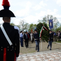 Foto Nicoloro G.   25/04/2014  Marzabotto ( Bologna )   Si celebra nella cittadina medaglia d' oro al Valore Militare la Festa della LIberazione con la partecipazione del presidente della Camera. nella foto il presidente della Camera Laura Boldrini si reca in corteo a rendere onore al monumento alle vittime della strage.
