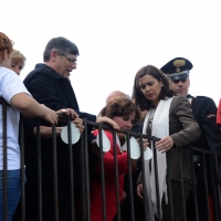 Foto Nicoloro G.   25/04/2014  Marzabotto ( Bologna )   Si celebra nella cittadina medaglia d' oro al Valore Militare la Festa della LIberazione con la partecipazione del presidente della Camera. nella foto il presidente della Camera Laura Boldrini colloca " una goccia di memoria " nell' area del Memoriale.