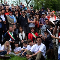 Foto Nicoloro G.   25/04/2014  Marzabotto ( Bologna )   Si celebra nella cittadina medaglia d' oro al Valore Militare la Festa della LIberazione con la partecipazione del presidente della Camera. nella foto il presidente della Camera Laura Boldrini assiste ad uno spettacolo degli alunni delle scuole medie di Marzabotto.