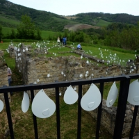 Foto Nicoloro G.   25/04/2014  Marzabotto ( Bologna )   Si celebra nella cittadina medaglia d' oro al Valore Militare la Festa della LIberazione con la partecipazione del presidente della Camera. nella foto  " gocce di memoria " nell' area del Memoriale.