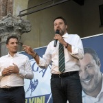 Foto Nicoloro G.   24/09/2021   Ravenna   Intervento del leader della Lega nella campagna elettorale per le amministrative del 3 e 4 ottobre 2021. nella foto il deputato e segretario della Lega Romagna Jacopo Morrone, a sinistra, e Matteo Salvini.