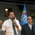 Foto Nicoloro G.   24/09/2021   Ravenna   Intervento del leader della Lega nella campagna elettorale per le amministrative del 3 e 4 ottobre 2021. nella foto Matteo Salvini e Filippo Donati, candidato sindaco della lista civica Viva Ravenna appoggiato da Lega e FdI.