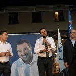 Foto Nicoloro G.   24/09/2021   Ravenna   Intervento del leader della Lega nella campagna elettorale per le amministrative del 3 e 4 ottobre 2021. nella foto da sinistra Jacopo Morrone, deputato e segretario della Lega Romagna, Matteo Salvini e Filippo Donati, candidato sindaco della lista civica Viva Ravenna appoggiato da Lega e FdI.