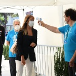 Foto Nicoloro G.   21/08/2020   Rimini    Quarta giornata del Meeting di CL 2020, che in questa edizione ha per titolo ' Privi di meraviglia, restiamo sordi al sublime '. nella foto la capogruppo di Italia Viva alla Camera Maria Elena Boschi fa il test col termoscanner.
