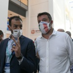 Foto Nicoloro G.   21/08/2020   Rimini    Quarta giornata del Meeting di CL 2020, che in questa edizione ha per titolo ' Privi di meraviglia, restiamo sordi al sublime '. nella foto il presidente della Fondazione Meeting Emmanuele Forlani, a sinistra, accoglie e accompagna Matteo Salvini, segretario Federale Lega.