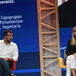 Foto Nicoloro G.   21/08/2020   Rimini    Quarta giornata del Meeting di CL 2020, che in questa edizione ha per titolo \' Privi di meraviglia, restiamo sordi al sublime \'. nella foto il segretario Federale Lega Matteo Salvini e la capogruppo di Italia Viva alla Camera Maria Elena Boschi.