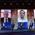 Foto Nicoloro G.   22/08/2020   Rimini    Quinta giornata del Meeting di CL 2020, che in questa edizione ha per titolo ' Privi di meraviglia, restiamo sordi al sublime '. nella foto in collegamento video, da sinistra, Sabino Cassese, Costituzionalista, Massimiliano Fedriga, governatore del Friuli Venezia Giulia, e Luca Zaia, governatore del Veneto.