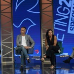 Foto Nicoloro G.   20/08/2020   Rimini  Terza giornata del Meeting di CL 2020, che in questa edizione ha per titolo ' Privi di meraviglia, restiamo sordi al sublime '. nella foto da sinistra Gianfranco Battisti, a.d. Ferrovie dello Stato, Andrea Corsini, assessore Regione Emilia-Romagna, la ministra Paola De Micheli, e Sergio Emidio Bini, assessore regione Friuli Venezia Giulia.