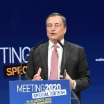 Foto Nicoloro G.   18/08/2020   Rimini  Giornata di apertura del Meeting di CL 2020, che in questa edizione ha per titolo ' Privi di meraviglia, restiamo sordi al sublime '. nella foto l' ex presidente della BCE Mario Draghi.