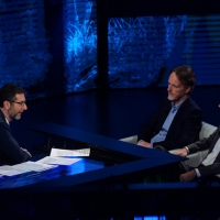 Foto Nicoloro G.   16/03/2014  Milano   Trasmissione televisiva su Rai 3  "Che tempo che fa". nella foto Fabio Fazio e il regista Francesco Bruni, a sinistra, e l' attore Fabrizio Gifuni.
