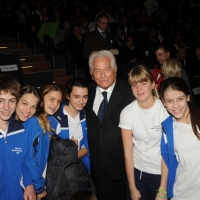 Foto Nicoloro G. 05/12/2012 Milano Trentesima edizione del ” Festival Ficts ” , Federazione Internazionale Cinema e Televisione Sportiva. nella foto Giampiero Boniperti e un gruppo di ragazzi 