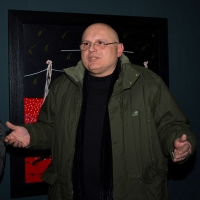 Foto Nicoloro G. 16/03/2013 Lugo di Romagna ( Ravenna ) Inaugurazione della mostra di pittura dal titolo ” Opere sacre di sabotaggio ” dell’ artista Gian Ruggero Manzoni che torna ad esporre, dopo cinque anni di assenza, nella sua città e nella prestigiosa sede delle ex Pescherie della Rocca. nella foto Gian Ruggero Manzoni 