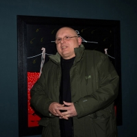 Foto Nicoloro G. 16/03/2013 Lugo di Romagna ( Ravenna ) Inaugurazione della mostra di pittura dal titolo ” Opere sacre di sabotaggio ” dell’ artista Gian Ruggero Manzoni che torna ad esporre, dopo cinque anni di assenza, nella sua città e nella prestigiosa sede delle ex Pescherie della Rocca. nella foto Gian Ruggero Manzoni  