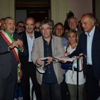 Foto Nicoloro G. 02/09/2013 San Giovanni Persiceto ( Bologna ) Inaugurazione della mostra ” I numeri 10 ” con cimeli, foto e maglie originali appartenute ai più rappresentativi calciatori che hanno ricoperto questo ruolo. nella foto Renato mazzuca – Mario Corso – Marco dall' Olio – Franco  