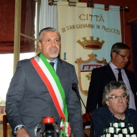 Foto Nicoloro G. 02/09/2013 San Giovanni Persiceto ( Bologna ) Inaugurazione della mostra ” I numeri 10 ” con cimeli, foto e maglie originali appartenute ai più rappresentativi calciatori che hanno ricoperto questo ruolo. nella foto Renato Mazzuca – Marco Dall' Olio  