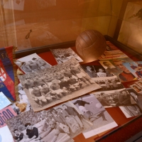 Foto Nicoloro G. 02/09/2013 San Giovanni Persiceto ( Bologna ) Inaugurazione della mostra ” I numeri 10 ” con cimeli, foto e maglie originali appartenute ai più rappresentativi calciatori che hanno ricoperto questo ruolo. nella foto Bacheca con cimeli del Bologna 