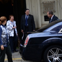 Foto Nicoloro G.   17/10/2014   Milano   Il presidente Giorgio Napolitano ha presieduto la cena dei capi di Stato che hanno partecipato al vertice ASEM. nella foto la moglie del presidente Clio lascia il Grand Hotel et Milan.