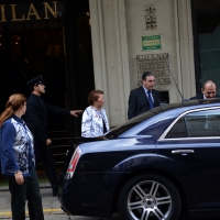Foto Nicoloro G.   17/10/2014   Milano   Il presidente Giorgio Napolitano ha presieduto la cena dei capi di Stato che hanno partecipato al vertice ASEM. nella foto la moglie del presidente Clio lascia il Grand Hotel et Milan.