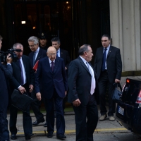 Foto Nicoloro G.   17/10/2014   Milano   Il presidente Giorgio Napolitano ha presieduto la cena dei capi di Stato che hanno partecipato al vertice ASEM. nella foto il presidente Giorgio Napolitano lascia il Grand Hotel et Milan.