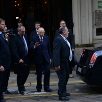 Foto Nicoloro G.   17/10/2014   Milano   Il presidente Giorgio Napolitano ha presieduto la cena dei capi di Stato che hanno partecipato al vertice ASEM. nella foto il presidente Giorgio Napolitano lascia il Grand Hotel et Milan.