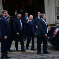 Foto Nicoloro G.   17/10/2014   Milano   Il presidente Giorgio Napolitano ha presieduto la cena dei capi di Stato che hanno partecipato al vertice ASEM. nella foto il presidente Giorgio Napolitano lascia il Grand Hotel et Milan.