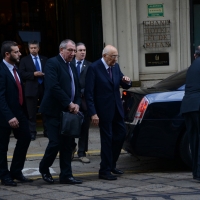 Foto Nicoloro G.   17/10/2014   Milano   Il presidente Giorgio Napolitano ha presieduto la cena dei capi di Stato che hanno partecipato al vertice ASEM. nella foto il presidente Giorgio Napolitano lascia il Grand Hotel et Milan.