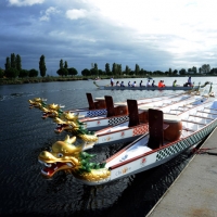 Foto Nicoloro G.  02/09/2014   Ravenna   Nona edizione dell' IDBF,  Campionati Mondiali per club di di Dragon Boat. Partecipano 27 nazioni, 5300 atleti, 129 club che gareggeranno nelle tre categorie Open maschili, femminili e misti. nella foto alcune imbarcazioni di gara.