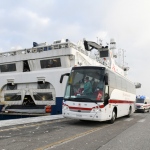 Foto Nicoloro G.   03/01/2024   Porto Corsini - Ravenna   Ha attraccato nel porto di Ravenna la nave di Medici senza Frontiere Geo Barents con a bordo 336 migranti. Di questi 229 sono uomini, 3 donne e 34 minori di cui 27 non accompagnati. Provenienti da diversi paesi, come Pakistan, Eritrea, Egitto, Yemen, Siria e anche Palestina, verrano ripartiti equamente, secondo un piano del Viminale, tra Lombardia, Toscana ed Emilia-Romagna. nella foto un autobus della Croce Rossa porta i migranti al palazzetto dello Sport dove verranno sottoposti alle prime pratiche di assistenza medica ed identificazione.
