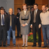 Foto Nicoloro G. Milano 07/12/2010 Edizione 2010 dell’ Ambrogino d’ oro, manifestazione che premia con ” civiche benemerenze ” semplici cittadini, associazioni, professionisti, artisti meritevoli.  nella foto Letizia Moratti – il trio "Aldo, Giovanni e Giacomo" – Manfredi Palmeri